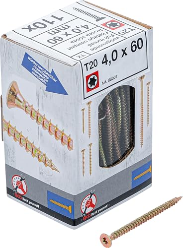 BGS Diy 88007 | Mehrzweckschrauben | T-Profil (für Torx) T20 | 4,0 x 60 mm | 110 Stück von BGS