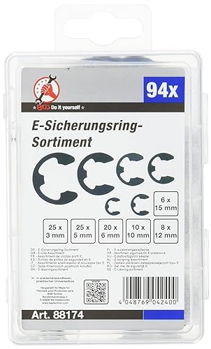 BGS Diy 88174 | E-Sicherungsring-Sortiment | 94-tlg. | 3 - 15 mm | inkl. Sortimentskasten | Sprengring von BGS Do it yourself