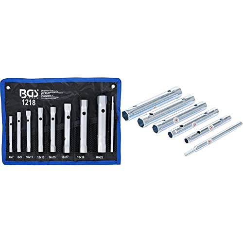 BGS 1218 | Rohrsteckschlüssel-Satz | 9-tlg. | SW 6 x 7-20 x 22mm | metrisch | inkl. Tetron-Rolltasche & BGS Do it yourself 85814 | Rohrsteckschlüssel-Satz | 6-tlg. | SW 8 x 9-16 x 17mm | metrisch von BGS technic