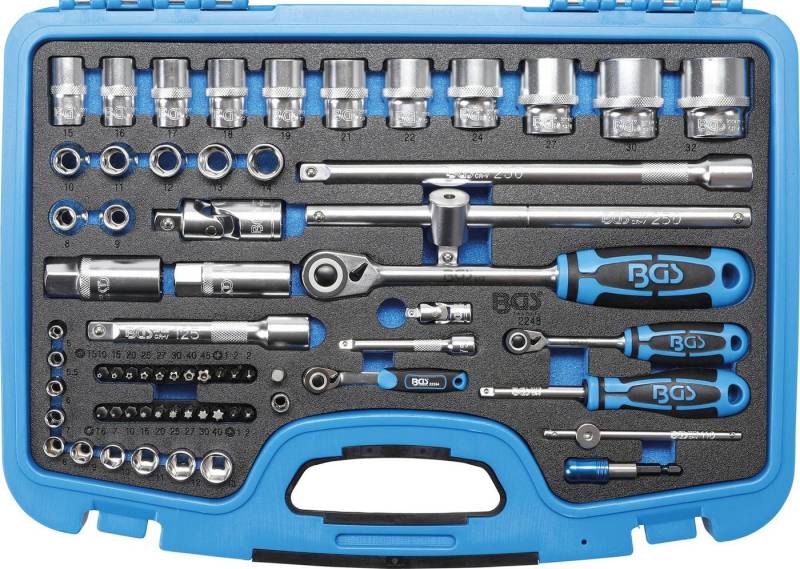 BGS technic Bit- und Steckschlüsselset 66 teiliger Steckschlüssel-Satz Sechskant, Antrieb 1/4" & 1/2", 1-St. von BGS technic