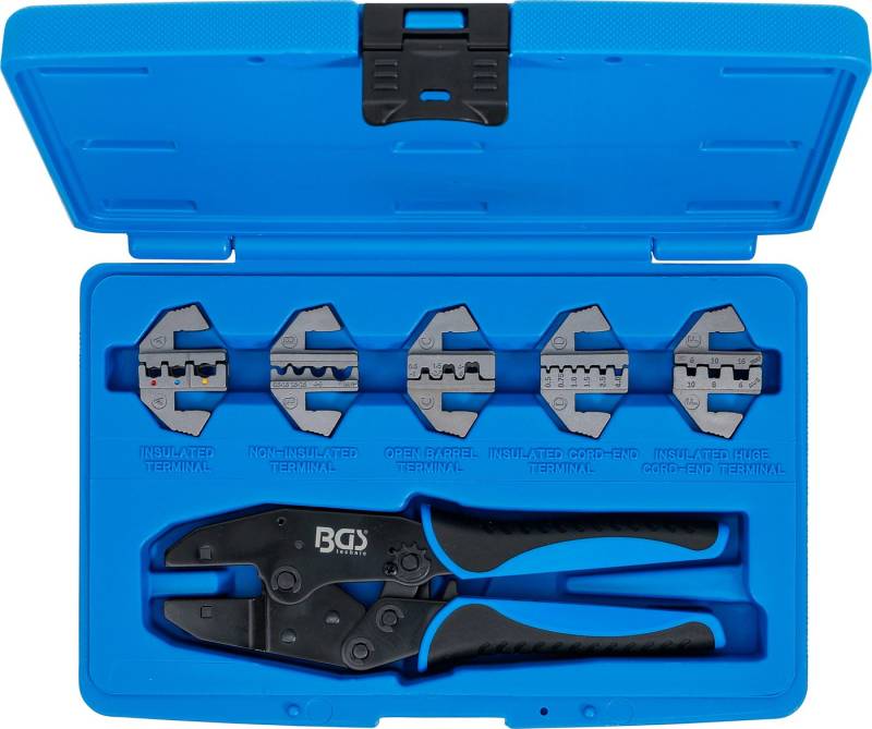 BGS technic Crimpzange Crimpzangen-Satz mit 5 Paar Backen mit Ratschenautomatik, 1-tlg. von BGS technic