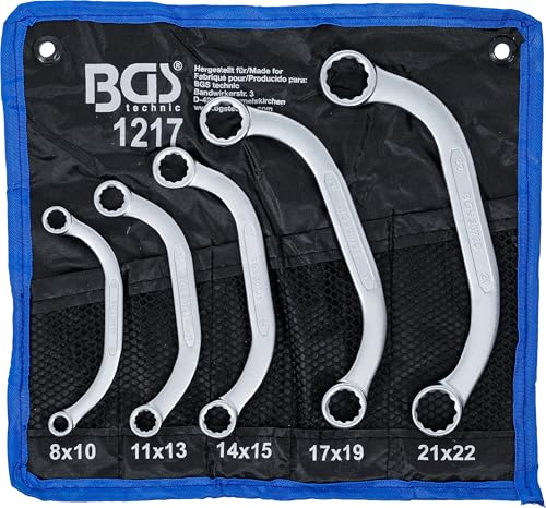 BGS 1217 | Starter- und Blockschlüssel-Satz | 5-tlg. | 8 x 10 - 21 x 22 mm | inkl. Tetron-Rolltasche | CV-Stahl von BGS