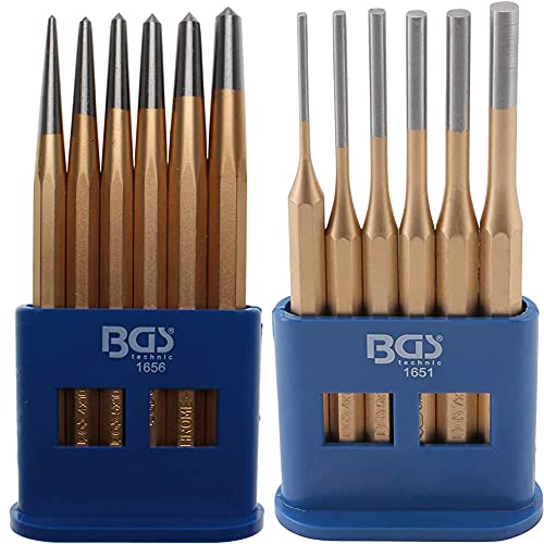 BGS 1656 | Körner-Satz | 6-tlg. | Ø 3-4 - 5-6 - 7-8 mm | CV-Stahl | Splintentreiber | Durchtreiber + 1651 | Splintentreiber-Satz | 6-tlg. | 150 mm | 3-8 mm von BGS technic