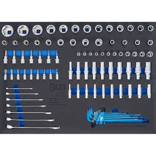 BGS 4020 | Werkstattwageneinlage 3/3: Steckschlüssel / Maul-Ringschlüssel | Zollgrößen | 90-tlg. von BGS