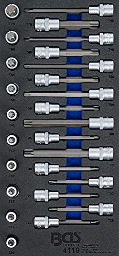 BGS 4119 | Werkstattwageneinlage 1/3: Bit-Einsatz-Satz | Antrieb Innenvierkant 12,5 mm (1/2") | T-Profil (für Torx) | 26-tlg. von BGS