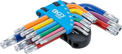 BGS 74463 | Winkelschlüssel-Satz | Multicolour | kurz | T-Profil (für Torx) mit Bohrung und Kugelkopf T10 - T50 | 9-tlg. von BGS