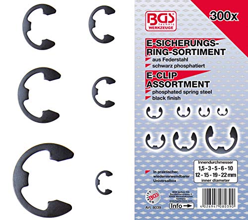 BGS 8039 | E-Sicherungsring-Sortiment | 300-tlg. | 1,5 - 22 mm | inkl. Sortimentskasten | Sprengring von BGS