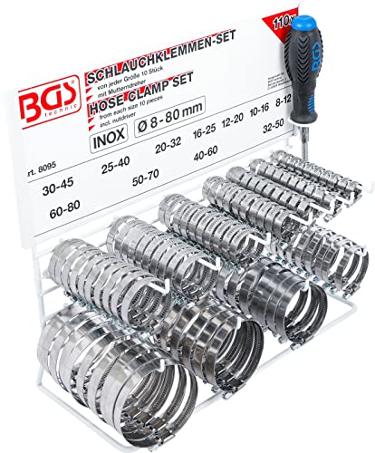 BGS Schlauchklemmen-Sortiment - rostfrei - auf Tafel - 111-tlg. von BGS