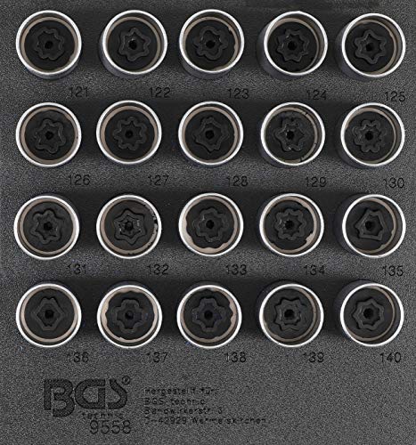 BGS 9558 | Werkstattwageneinlage 1/6: Felgenschloss-Werkzeug-Satz für Opel (Typ C) | 20-tlg. von BGS