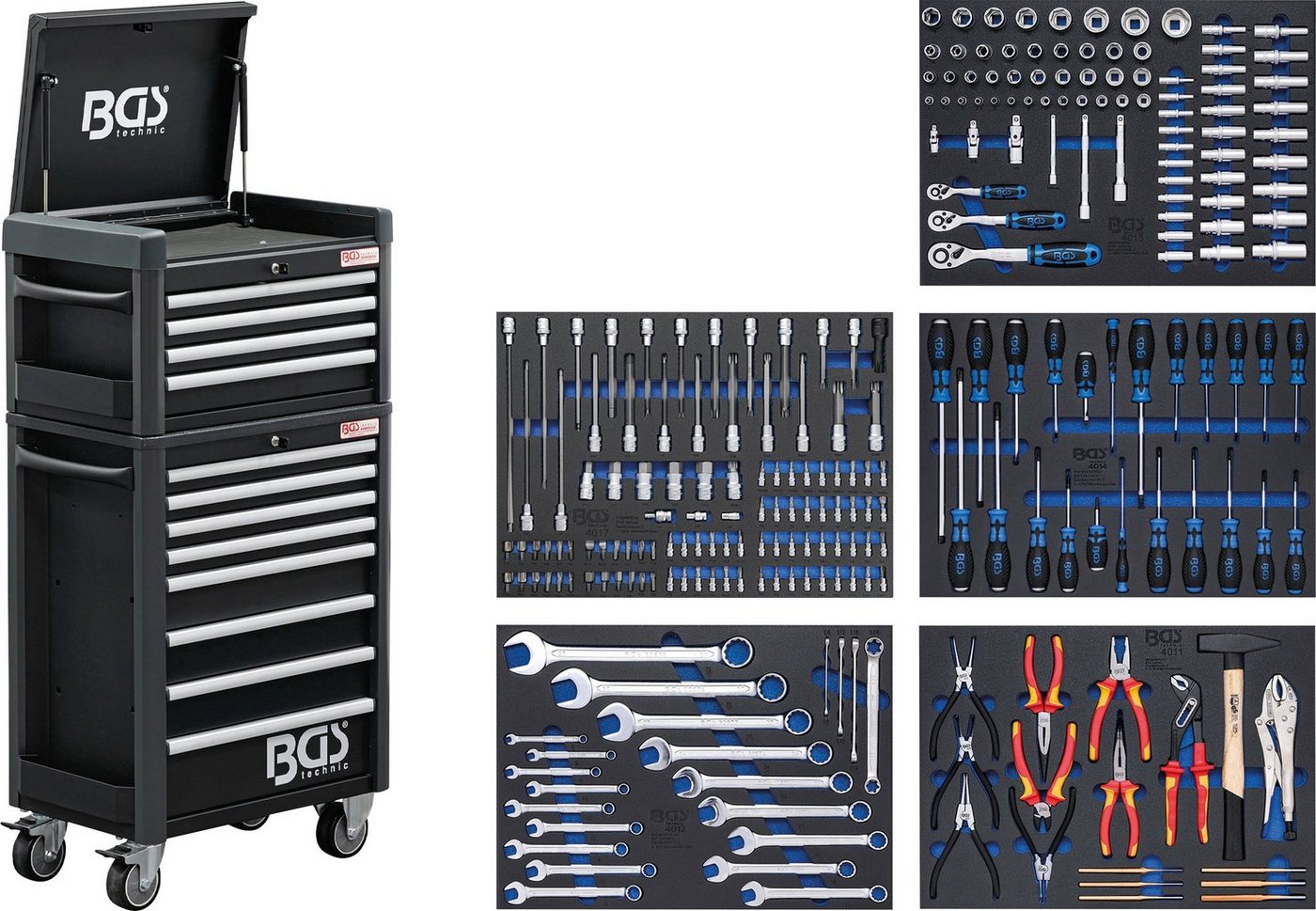 BGS Werkstattwagen Profi Standard Maxi, befüllt, 263-tlg. Werkzeugset, (263-tlg), 12 Schubladen von BGS