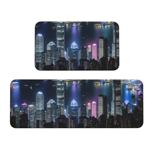 Aerial Night of View Hongkong Küchenmatten für Boden, waschbare Küchenteppiche, 2er-Set, für Heimdekoration, Küchenzubehör Aerial Night of View Hongkong Küchenmatten für Boden, waschbare Küchenteppiche, 2er-Set, für Heimdekoration, Küchenzubehör von BGSHJVF