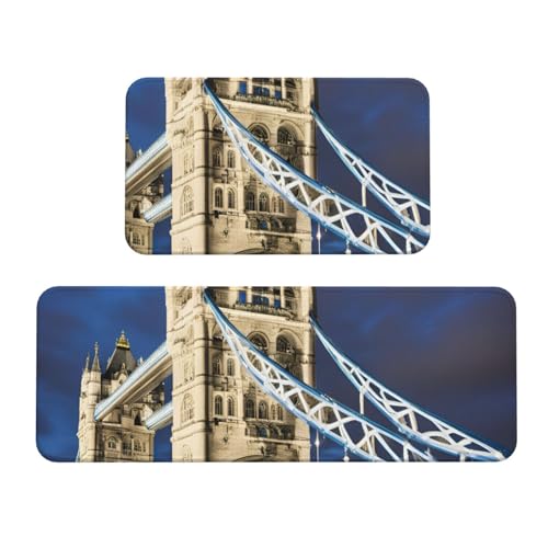 BGSHJVF Küchenmatten mit Aufdruck "Tower Bridge in London", für Boden, waschbar, Küchenteppich, 2er-Set, für Heimdekoration, Küchenzubehör von BGSHJVF