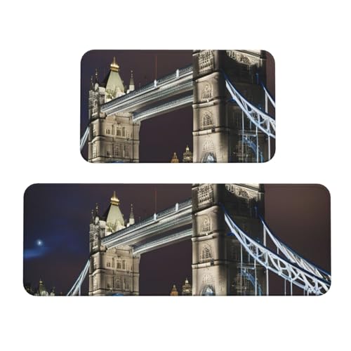 BGSHJVF Küchenmatten mit Aufdruck "Tower Bridge in London", für Boden, waschbar, Küchenteppich, 2er-Set, für Heimdekoration, Küchenzubehör von BGSHJVF