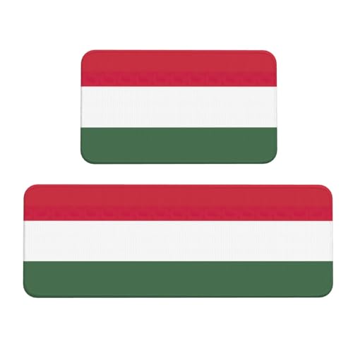 BGSHJVF Küchenmatten mit Flagge von Ungarn, für Boden, waschbar, Küchenteppich, 2er-Set, für Heimdekoration, Küchenzubehör von BGSHJVF