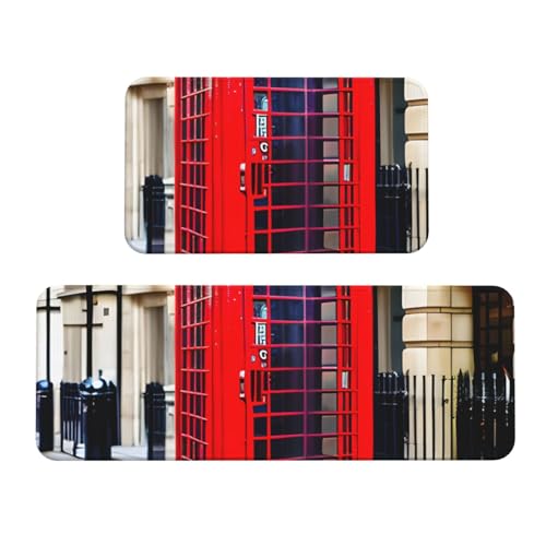 BGSHJVF Küchenmatten mit Telefonzellen-Druck, für Boden, waschbar, Küchenteppich, 2er-Set, für Heimdekoration, Küchenzubehör von BGSHJVF