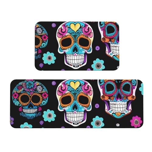 BGSHJVF Küchenmatten mit Totenkopf-Motiv, waschbar, 2er-Set, für Heimdekoration, Küchenzubehör von BGSHJVF