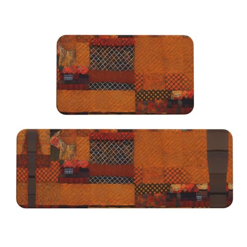 BGSHJVF Küchenmatten mit afrikanischem Textil-Patchwork-Druck, für Boden, waschbar, Küchenteppich, 2er-Set, für Heimdekoration, Küchenzubehör von BGSHJVF