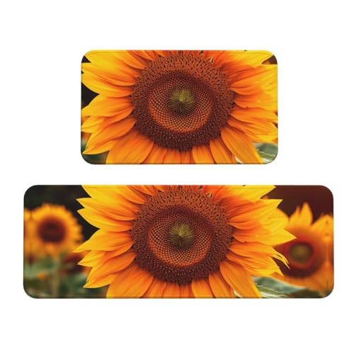 BGSHJVF Küchenmatten mit schönem Sonnenblumen-Druck, waschbar, 2er-Set, für Heimdekoration, Küchenzubehör von BGSHJVF