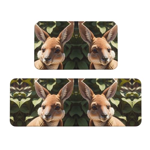 Funny for Kangaroo Zoo Küchenmatten für Boden, waschbare Küchenteppiche, 2er-Set, für Heimdekoration, Küchenzubehör von BGSHJVF