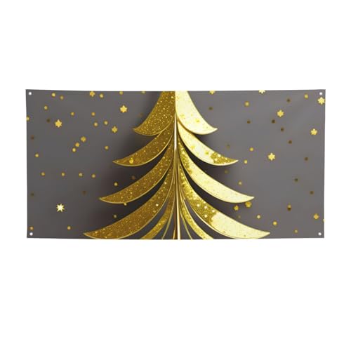 Goldener Glitzer-Weihnachtsbaum-Druck, alle Jahreszeiten, für drinnen und draußen, faltbar, Party-Banner, lebendig, reißfest von BGSHJVF