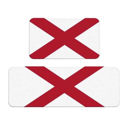 Küchenmatten mit Alabama-Staatsflaggen-Druck, waschbar, Küchenteppich, 2er-Set, für Heimdekoration, Küchenzubehör von BGSHJVF