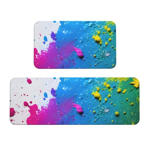 Küchenmatten mit Farbspritzer-Motiv, für Boden, waschbar, Küchenteppich, 2er-Set, für Heimdekoration, Küchenzubehör von BGSHJVF