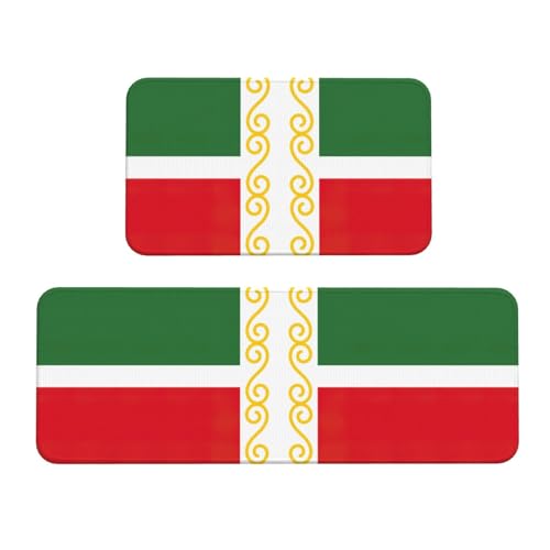 Küchenmatten mit Flagge der Tschetschenischen Republik, bedruckt, für Boden, waschbar, Küchenteppich, 2er-Set, für Heimdekoration, Küchenzubehör von BGSHJVF