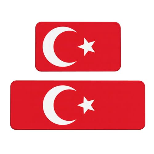 Küchenmatten mit Flagge der Türkei, für Boden, waschbar, Küchenteppich, 2er-Set, für Heimdekoration, Küchenzubehör von BGSHJVF
