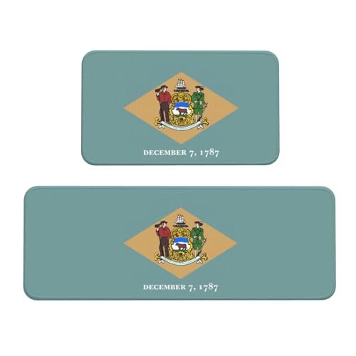 Küchenmatten mit Flagge von Delaware für Boden, waschbare Küchenteppiche, 2er-Set, für Heimdekoration, Küchenzubehör Küchenmatten mit Flagge von Delaware für Boden, waschbare Küchenteppiche, 2er-Set, für Heimdekoration, Küchenzubehör von BGSHJVF
