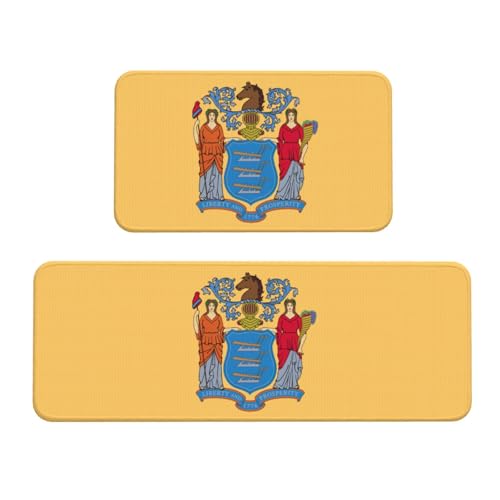 Küchenmatten mit Flagge von New Jersey, für Boden, waschbar, Küchenteppich, 2er-Set, für Heimdekoration, Küchenzubehör von BGSHJVF