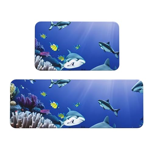 Küchenmatten mit Haifisch-Motiv für den Boden, waschbare Küchenteppiche, 2er-Set, für Heimdekoration, Küchenzubehör Küchenmatten mit Haifisch-Motiv für den Boden, waschbare Küchenteppiche, 2er-Set, für Heimdekoration, Küchenzubehör von BGSHJVF