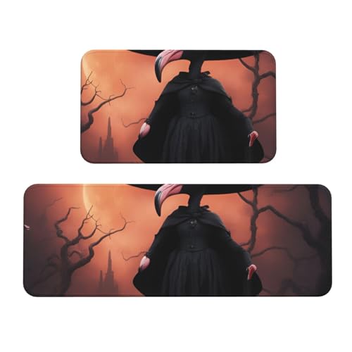 Küchenmatten mit Halloween-Flamingo-Hexenhut für Boden, waschbar, Küchenteppich, 2er-Set, für Heimdekoration, Küchenzubehör Küchenmatten mit Halloween-Flamingo-Hexenhut für Boden, waschbar, Küchenteppich, 2er-Set, für Heimdekoration, Küchenzubehör von BGSHJVF