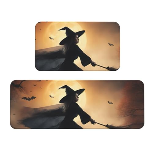 Küchenmatten mit Halloween-Hexen-Motiv, für Boden, waschbar, Küchenteppich, 2er-Set, für Heimdekoration, Küchenzubehör Küchenmatten mit Halloween-Hexen-Motiv, für Boden, waschbar, Küchenteppich, 2er-Set, für Heimdekoration, Küchenzubehör von BGSHJVF