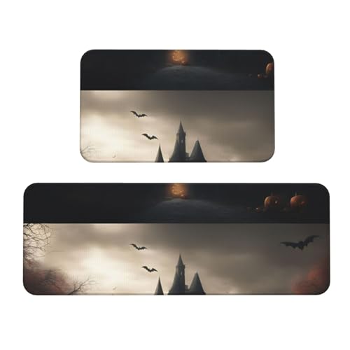 Küchenmatten mit Halloween-Horror-Druck, waschbar, Küchenteppich, 2er-Set, für Heimdekoration, Küchenzubehör von BGSHJVF