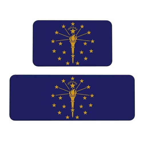 Küchenmatten mit Indiana-Staatsflaggen-Druck, waschbar, Küchenteppich, 2er-Set, für Heimdekoration, Küchenzubehör von BGSHJVF