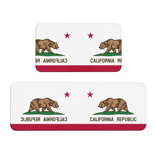 Küchenmatten mit Kalifornien-Flaggen-Druck, waschbar, Küchenteppich, 2er-Set, für Heimdekoration, Küchenzubehör von BGSHJVF