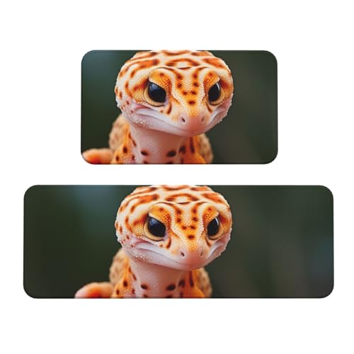 Küchenmatten mit Leoparden-Gecko-Druck, für Boden, waschbar, Küchenteppich, 2er-Set, für Heimdekoration, Küchenzubehör von BGSHJVF