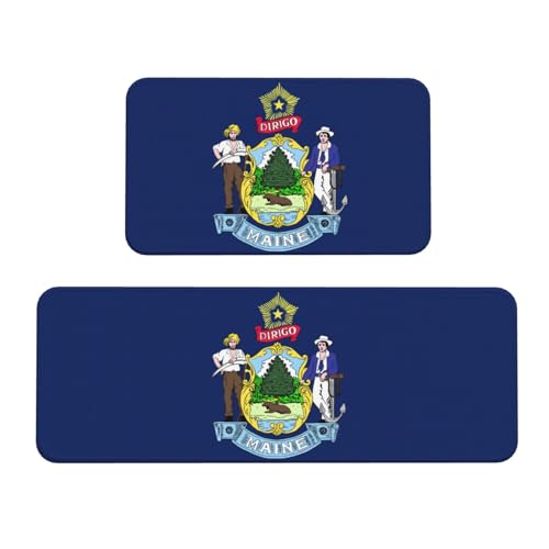 Küchenmatten mit Maine State Flagge, waschbar, Küchenteppich, 2er-Set, für Heimdekoration, Küchenzubehör von BGSHJVF