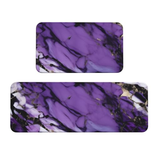 Küchenmatten mit Marmor-Aufdruck, für Boden, waschbar, Küchenteppich, 2er-Set, für Heimdekoration, Küchenzubehör von BGSHJVF