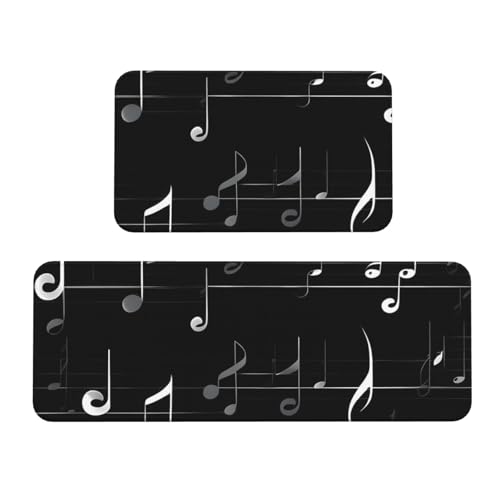 Küchenmatten mit Musiknoten-Druck, für Boden, waschbar, Küchenteppich, 2er-Set, für Heimdekoration, Küchenzubehör von BGSHJVF