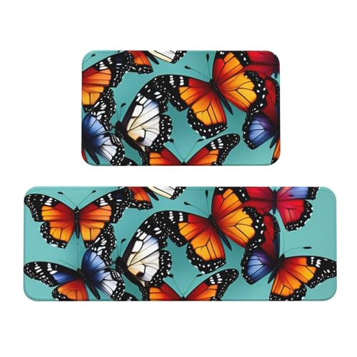 Küchenmatten mit Schmetterlings- und Cello-Druck, waschbar, Küchenteppich, 2er-Set, für Heimdekoration, Küchenzubehör von BGSHJVF