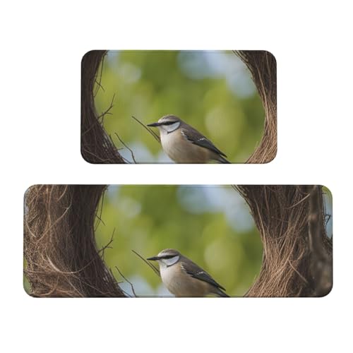 Küchenmatten mit Vogelnest-Druck, für Boden, waschbar, Küchenteppich, 2er-Set, für Heimdekoration, Küchenzubehör von BGSHJVF