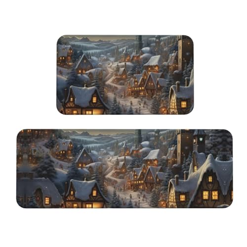 Küchenmatten mit Weihnachtsdruck, waschbar, 2er-Set, für Heimdekoration, Küchenzubehör von BGSHJVF
