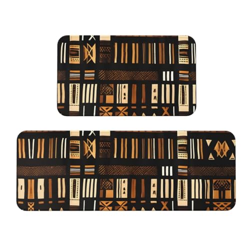 Küchenmatten mit afrikanischem Schlammstoff, Tribal-Druck, waschbar, Küchenteppich, 2er-Set, für Heimdekoration, Küchenzubehör Küchenmatten mit afrikanischem Schlammstoff, Tribal-Druck, waschbar, Küchenteppich, 2er-Set, für Heimdekoration, Küchenzubehör von BGSHJVF