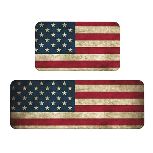 Küchenmatten mit amerikanischer Flagge, waschbar, 2er-Set, für Heimdekoration, Küchenzubehör von BGSHJVF