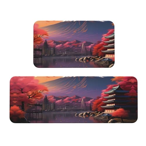 Küchenmatten mit japanischem Fuji-Landschaftsdruck, waschbar, Küchenteppich, 2er-Set, für Heimdekoration, Küchenzubehör Küchenmatten mit japanischem Fuji-Landschaftsdruck, waschbar, Küchenteppich, 2er-Set, für Heimdekoration, Küchenzubehör von BGSHJVF