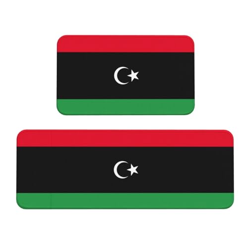 Küchenmatten mit libyscher Flagge, waschbar, Küchenteppich, 2er-Set, für Heimdekoration, Küchenzubehör von BGSHJVF
