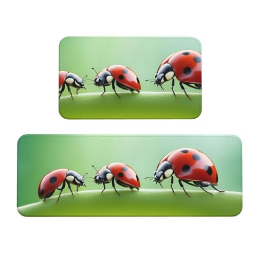 Küchenmatten mit lustigem Marienkäfer-Druck, waschbar, Küchenteppich, 2er-Set, für Heimdekoration, Küchenzubehör Küchenmatten mit lustigem Marienkäfer-Druck, waschbar, Küchenteppich, 2er-Set, für Heimdekoration, Küchenzubehör von BGSHJVF