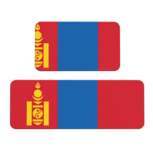Küchenmatten mit mongolischer Flagge, waschbar, Küchenteppich, 2er-Set, für Heimdekoration, Küchenzubehör von BGSHJVF