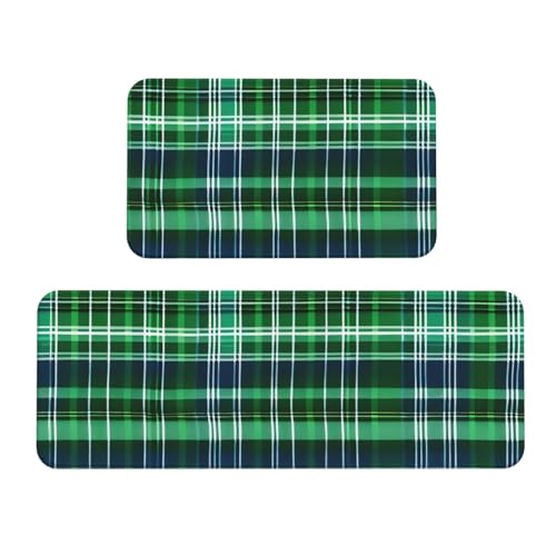 Küchenmatten mit schottischem Schottenkaro-Druck, waschbar, 2er-Set, für Heimdekoration, Küchenzubehör, Blau und Grün von BGSHJVF